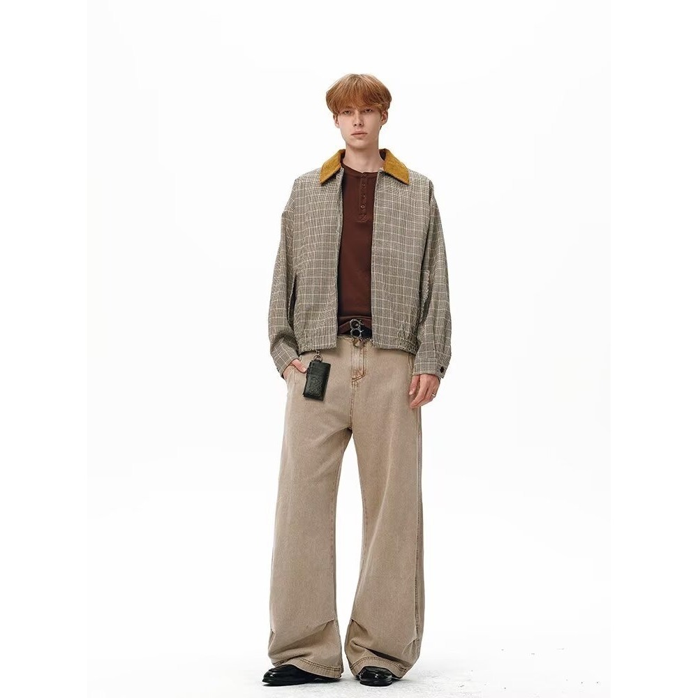 American Style Plaid Turn-down Collar Color-block Jacket For Men Autumn Trendy Brand Versatile Designer Jacket Casual High-end Feel Outerwear