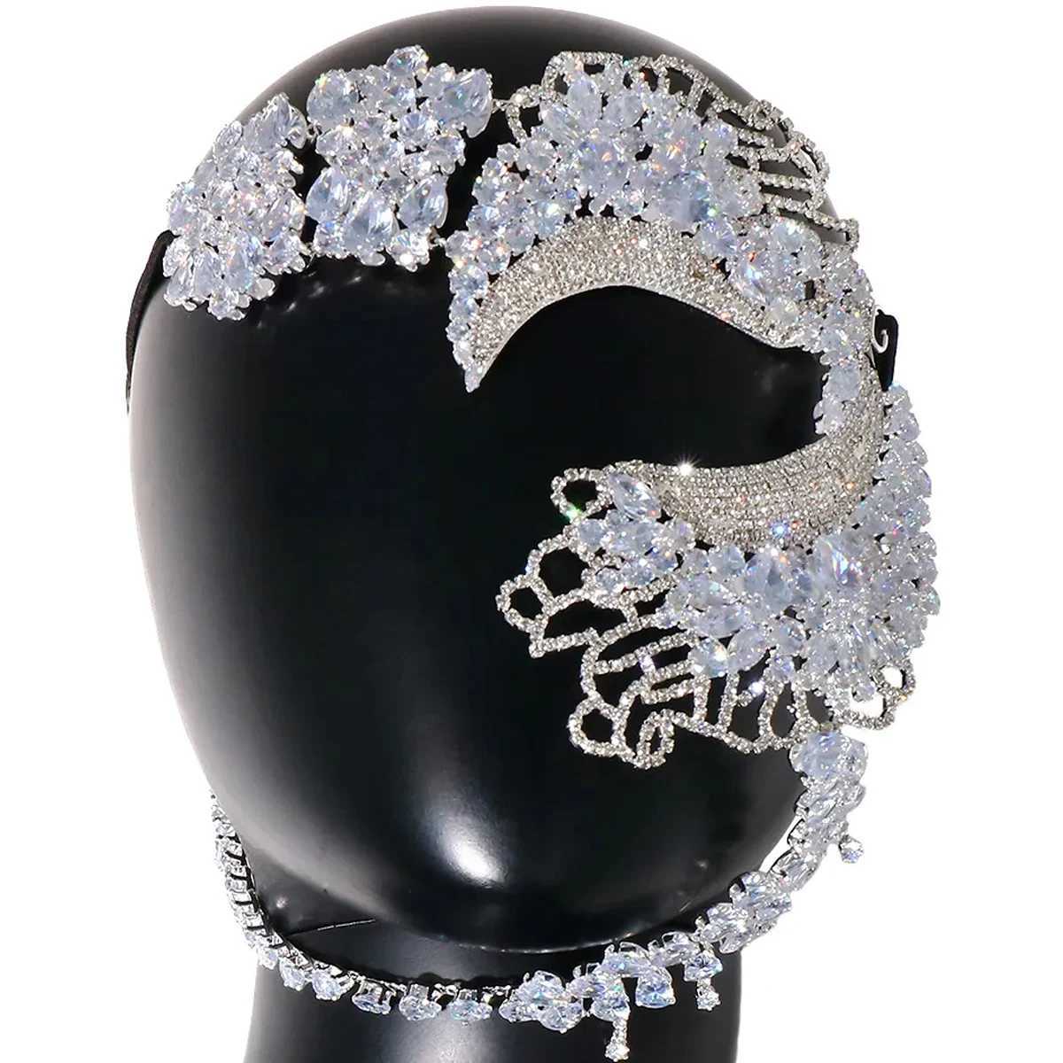 Stonefans Luxury Cubic Zirconia Mask Face Jewelry for Women Fashion 2023 Masquerade Elastic Rope Face Chain Halloween AccessorieW251029
