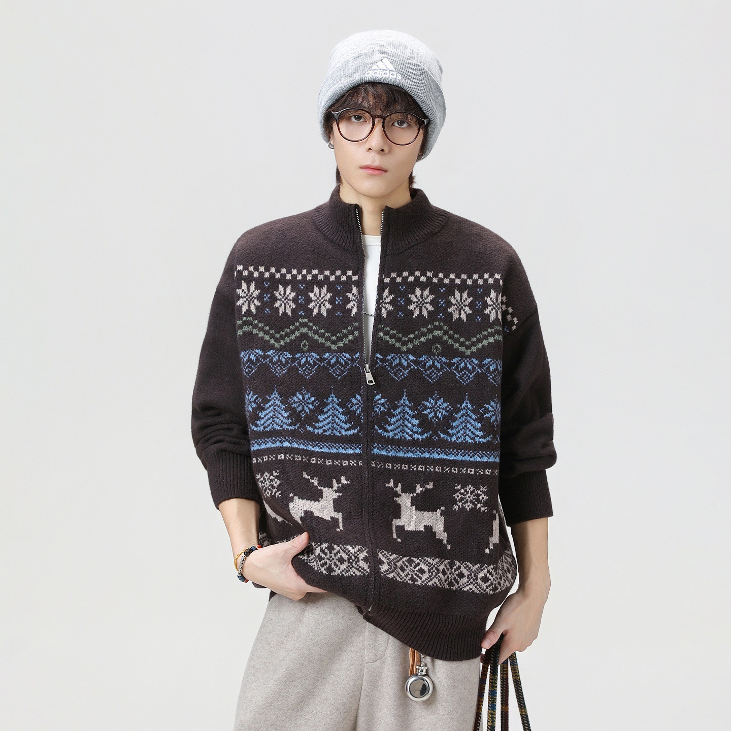 Jacquard Texture Fair Isle Cardigan Sweater For Men New Autumn Designer Sweater And Winter Ethnic Style Soft Knitted Jacket