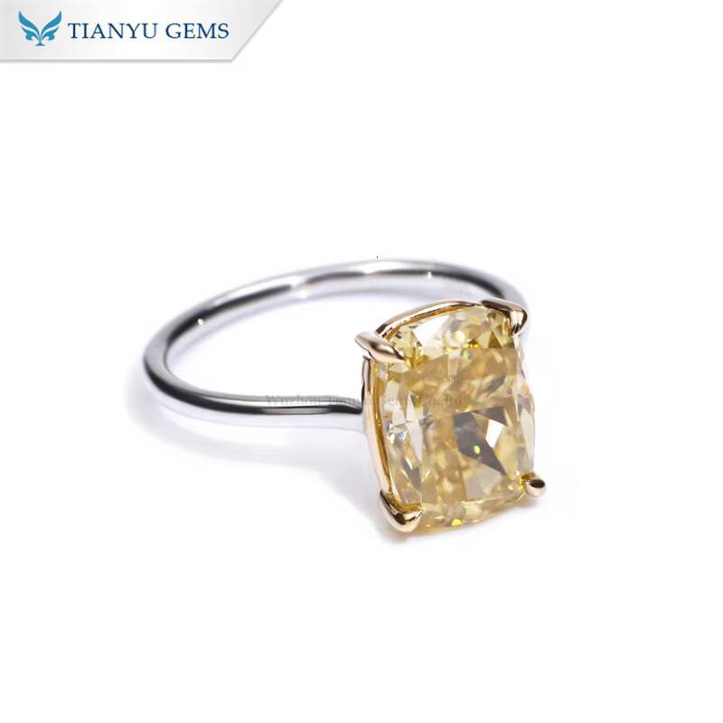 Tianyu Gems New Design 811mm Crushed Ice Cut Vivid Yellow Moissanite 10k Solid Gold Solitaire Ring for Women Engagement