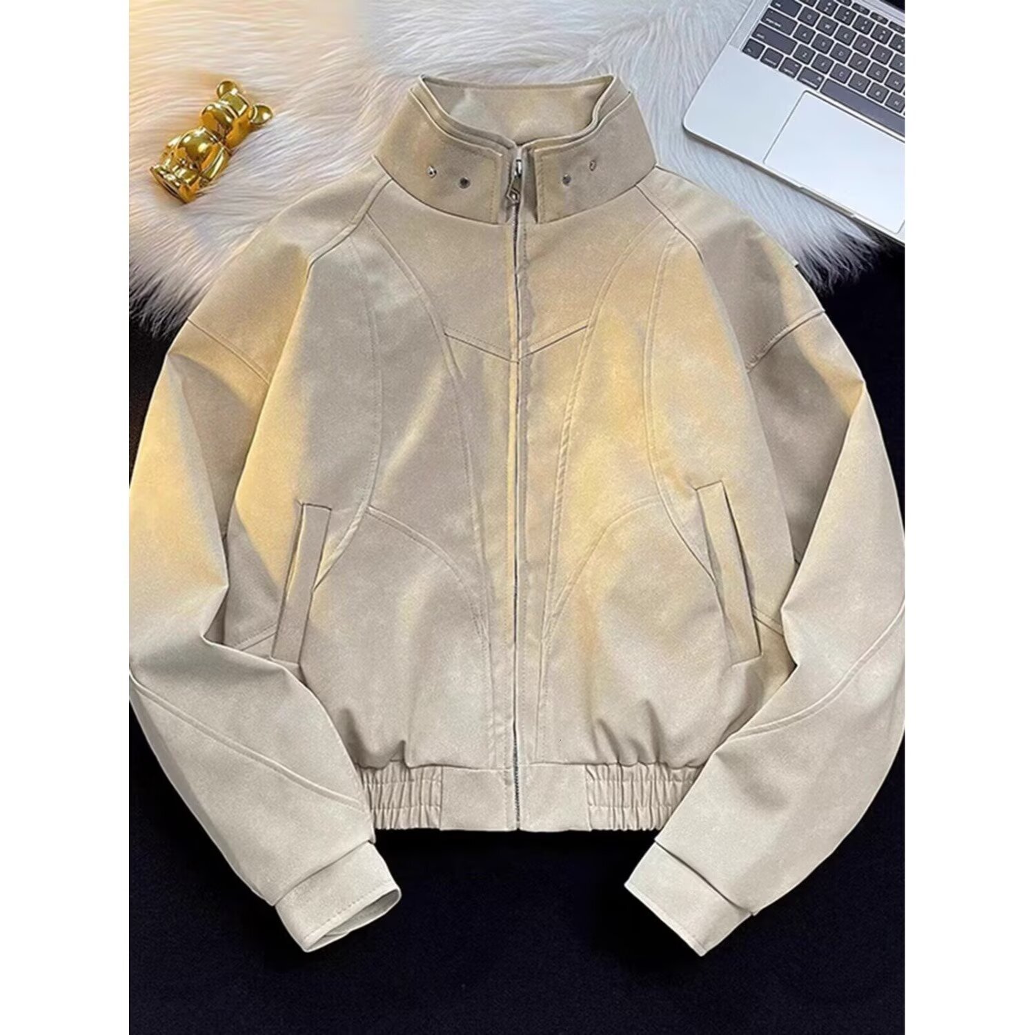 American Style Blue Workwear Jacket For Men Spring And Autumn Coat Designer Jacket With High-end Feel Stylish And Cool Oversized Stand Collar Short Ba