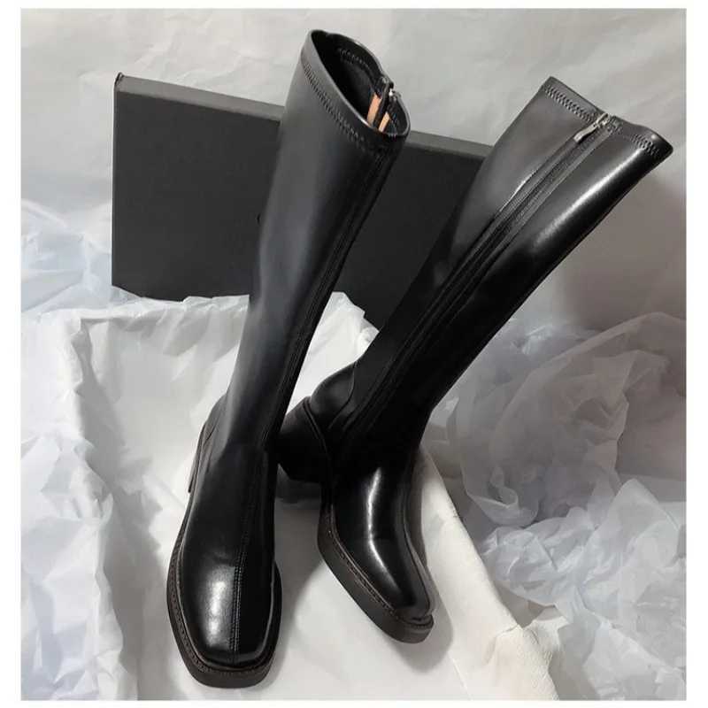 Chunky Heel Square Toe Solid Color Leather Stretch OverTheKnee Slim Boots Style With Sweater Four Season Fashion Women Boots Z251029
