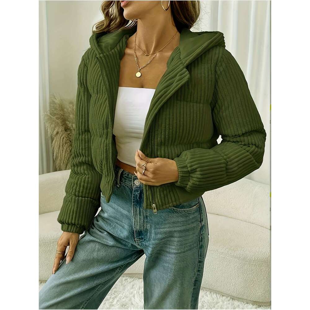 Elegant Jacket Elegant Women S Short Zip Up Hooded Jacket Full Zip Closure H Line Silhouette Flared Hem Hine Washable Versatile Casual To Semi Formal
