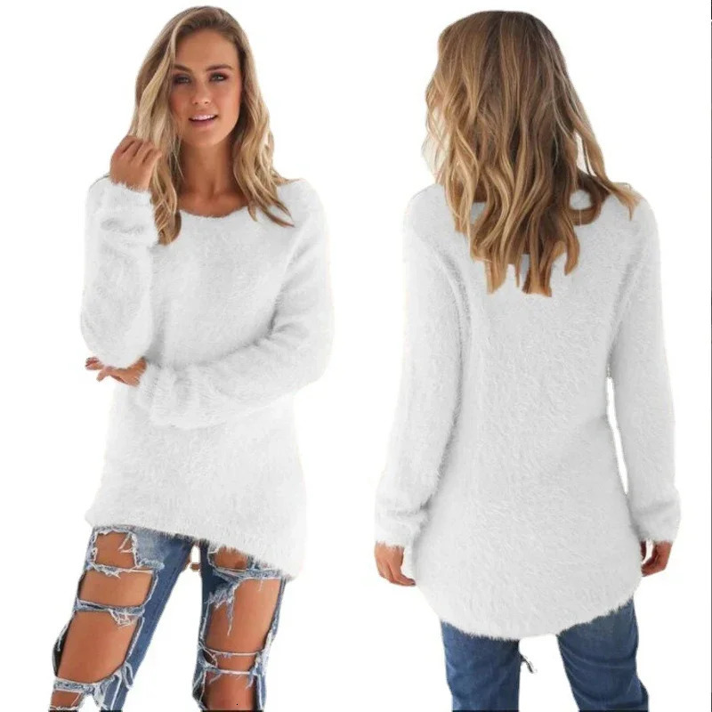 Women Warm Sweater Solid Color O Neck Loose Cotton Knitted Pullover Long Casual Oversize Blouse Ladies Hipster Clothing 251029