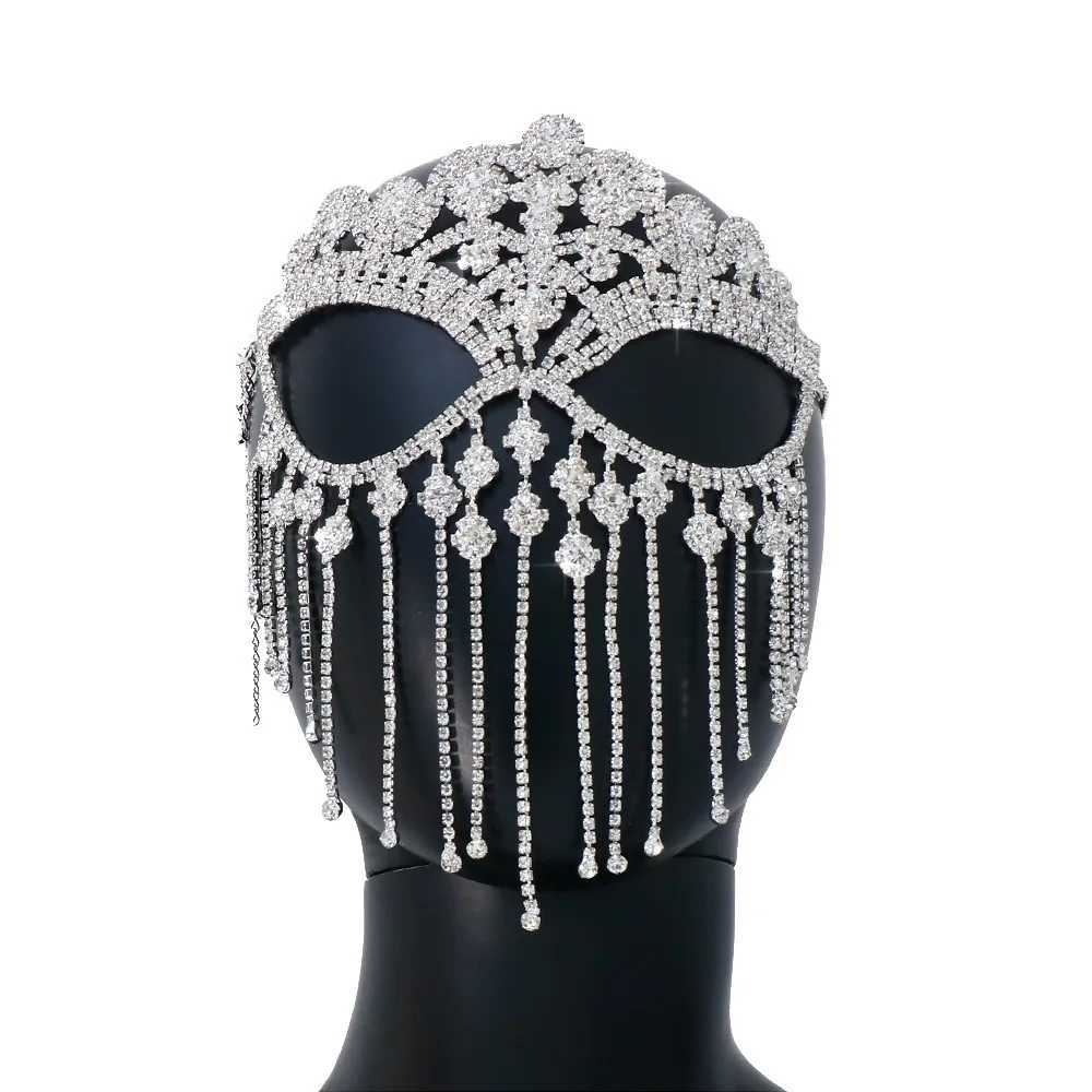 Stonefans Fashion Rhinestone Tassel Mask Chain Women Accessories Masquerade Party Bling Crystal Veil Mask Face Jewelry NightclubW251029
