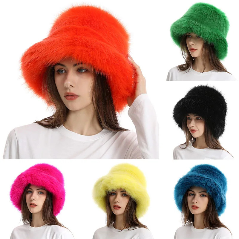 Hat Woman Winter Faux Fur Fisherman Hat Woman Versatile Warm Female Casual Party Fur Hats Womens Cap Ins Plush Bucket Hat 251028