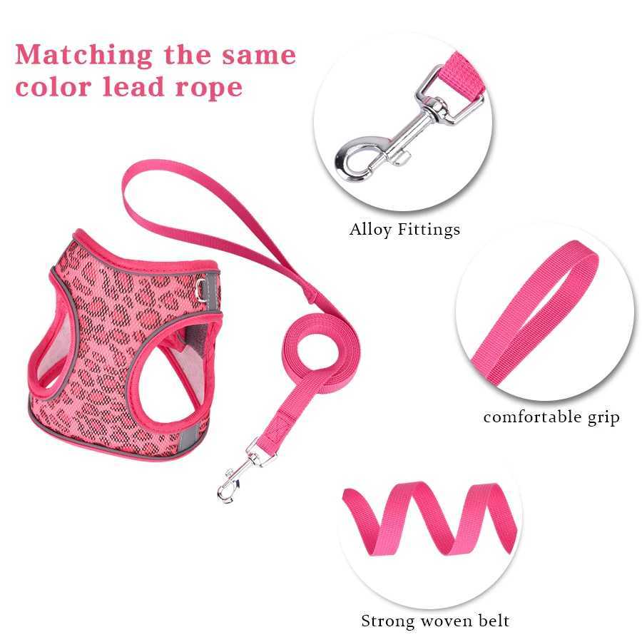HLP428Leopard print veststyle universal harness set for cat dog with 15meter leash and highly breathable interwove mesh J251129