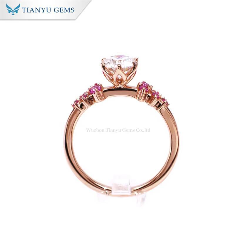 Tianyu Gems Color Gemstone pink Sapphire Rose Gold Moissanite Lab Diamond Rings for Engagement