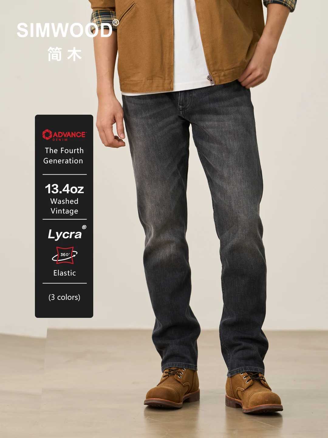 SIMWOOD 2025 Autumn Winter New 134oz Elastic Fabric Jeans Men Plus Size Comfortable Trousers Denim Pants J251030