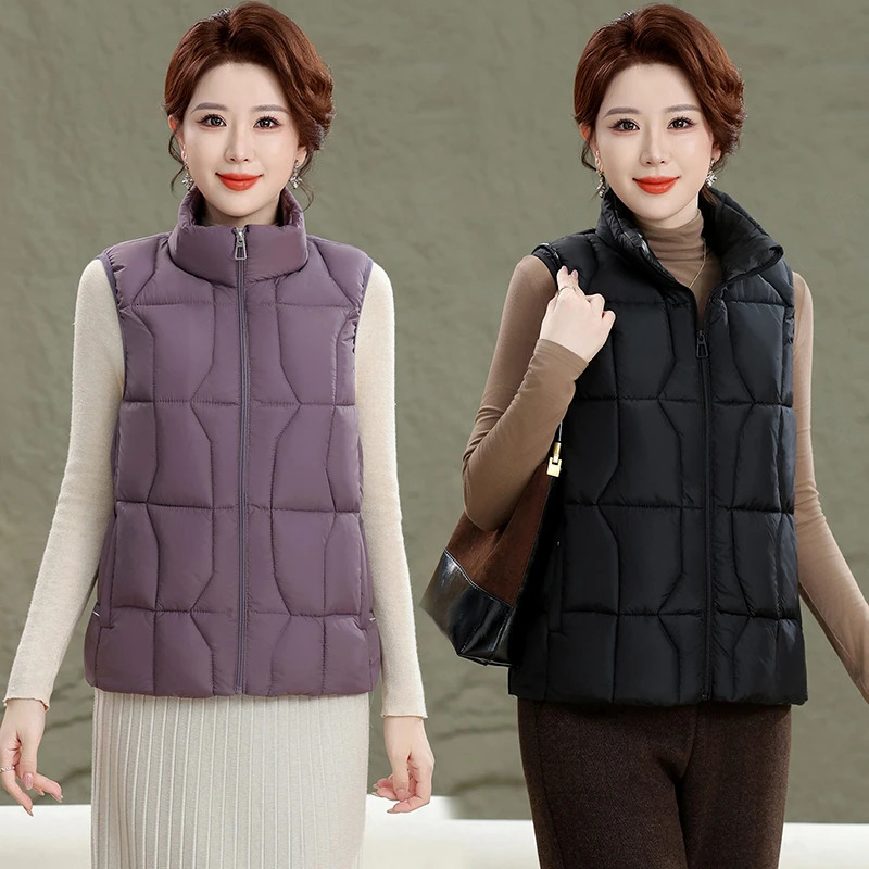 Fashion Women Down Cotton Jackets Vests Solid Stand Collar Thicken Autumn Winter Warm Casual Sleeveless Coats 251024