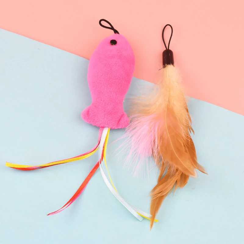 90cm Cat Toys Cat Teaser Wire Fish Funny Cat Rod Fishing Cat Rod Feather Bell Funny Cat Stick Pet Interactive Replaceable head S251029