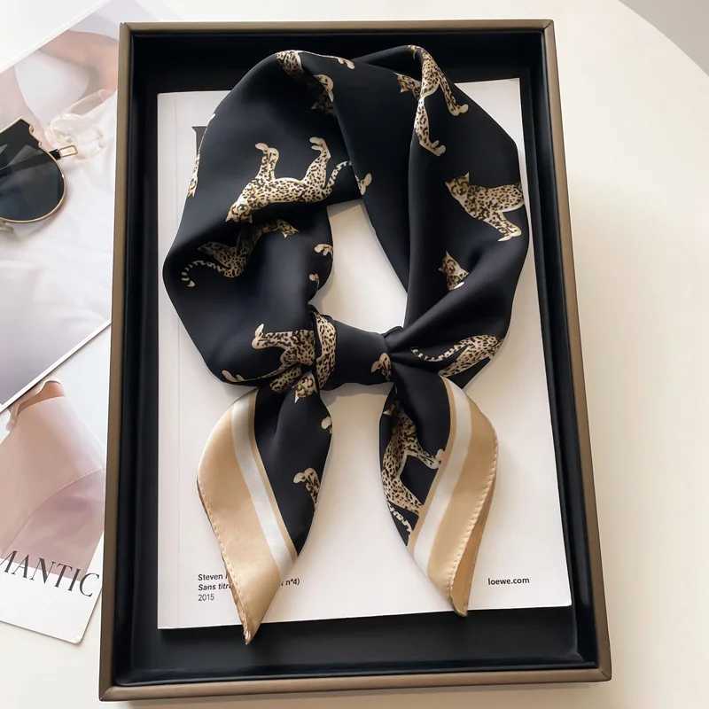 Luxury Black White Print Silk Square Scarf Women Soft Satin Hairband Neckerchief Office Hijab Headband Foulard Bag Ribbons GiftW251029