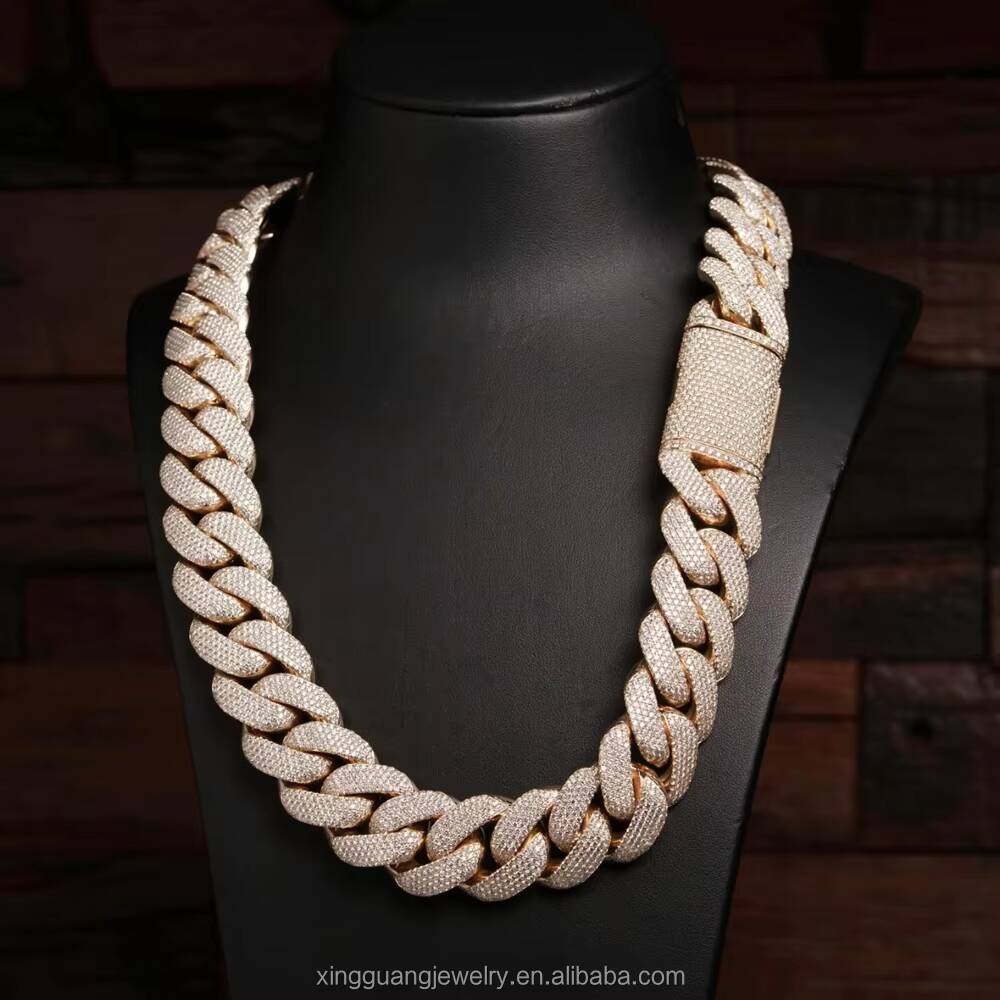 Custom Heavy Weight 25mm 5rows Iced Out 5rows Cuban Link Chains Gold Plated 925 Silver Pass Diamond test VVS Moissanite Chains