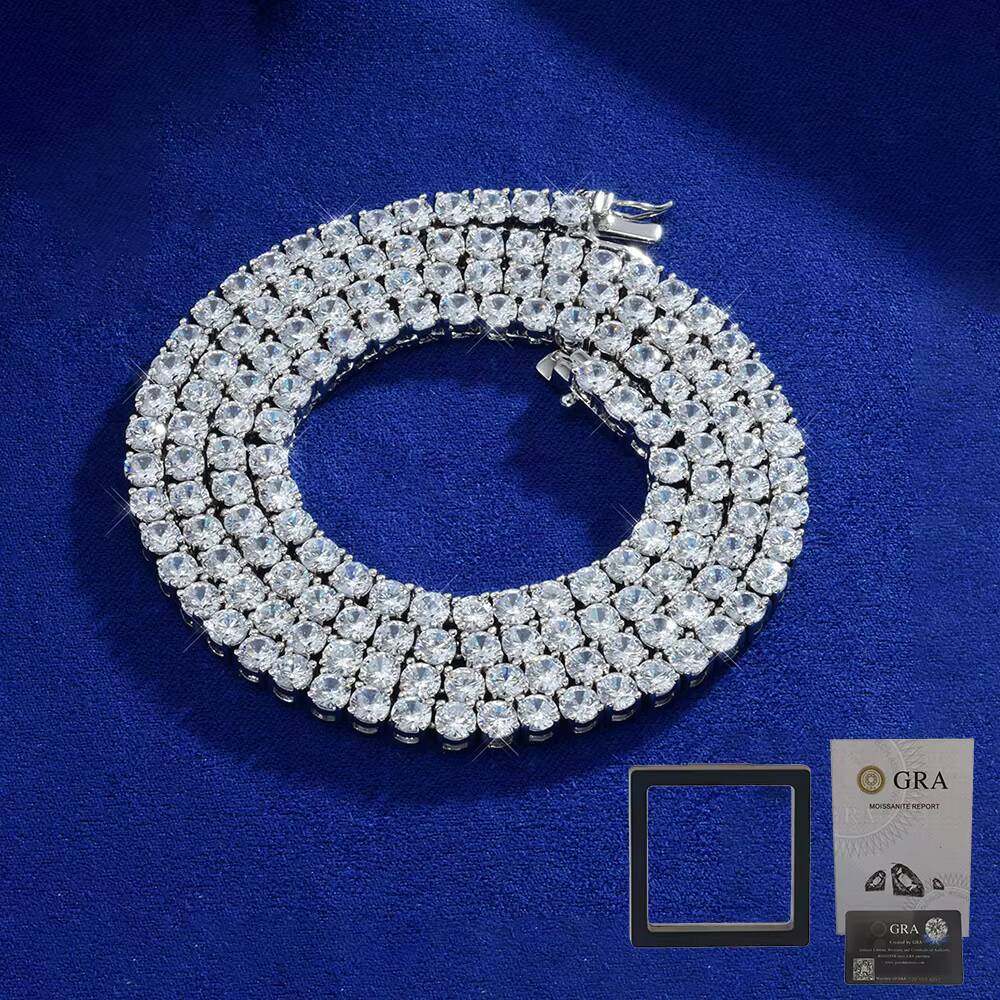 Unisex Fashion 4mm VVS Moissanite Diamond Tennis Bracelet Womens Men Gold 925 Sterling Silver Lab Grown Mossanite Necklace