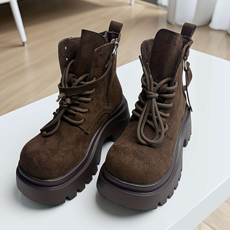 Women's Ankle Thick Platform Round Toe Buckle Closure, Sole Cushioned Insole Casual Formal Outfits All-Season Versatile Everyday - Hand Washable 