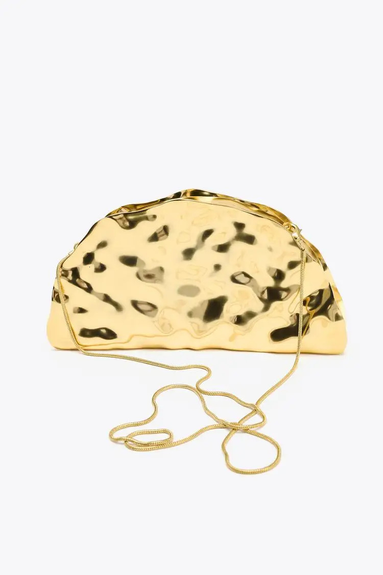 Metal fan shell clutch purse for women gold color evening wedding party handbag with snake strap 251030