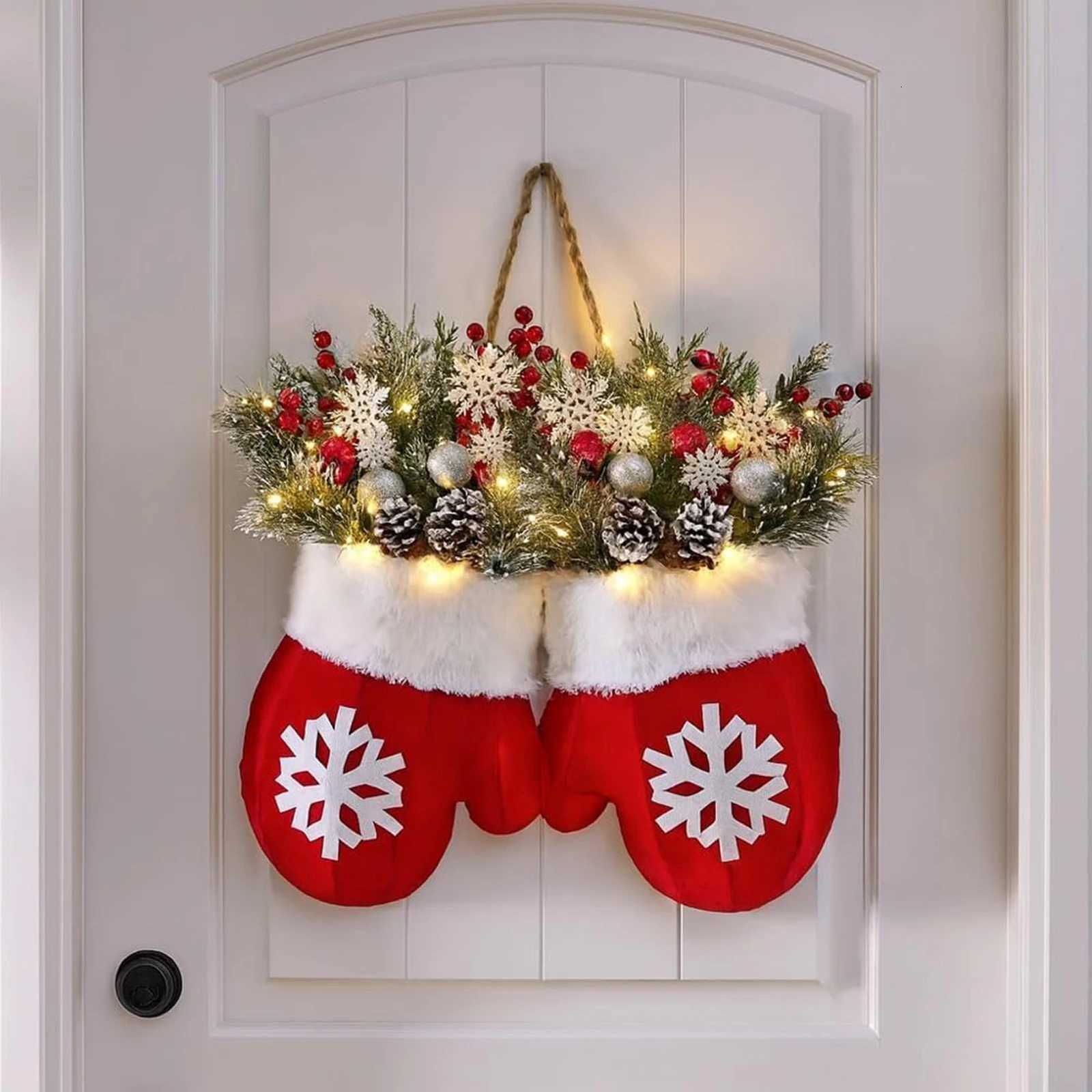 2025 Christmas Garland Creative Glove Shaped Simulated Flower Wreath Window Door Gate Decoration Door Sign Xmas Party Decoration C251030