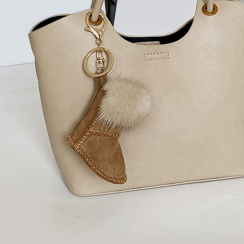 Fluffy Pompom Boot Shoe Keychain For Women Car Key Chain Bagpack Charm Accessories Pendant 251030