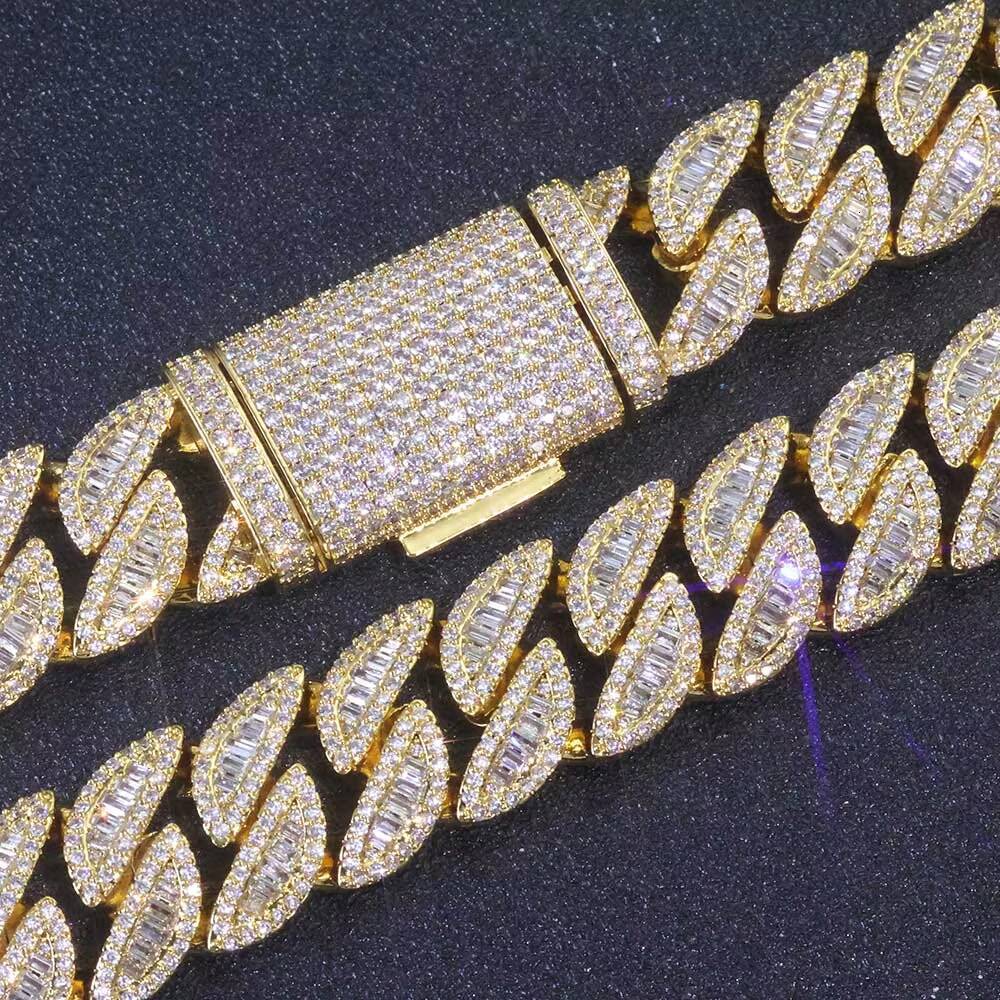NUOYA 20mm Iced Cuban Chain S925 Silver VVS Moissanite Bracelet Baguette Cut Mixed Stones Hip Hop Jewelry Designer's style