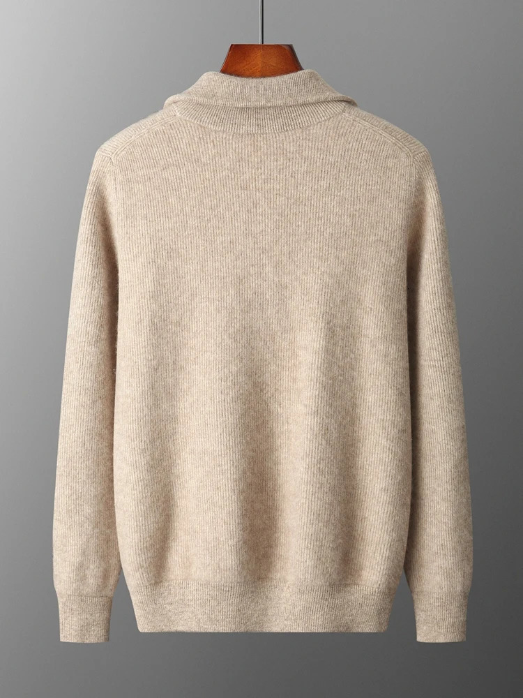 Autumn Winter 100 Merino Wool Cardigan Sweater Mens Turndown Collar Zipper Pocket Soild Smart Casual Knitwear Jackets Soft 251017