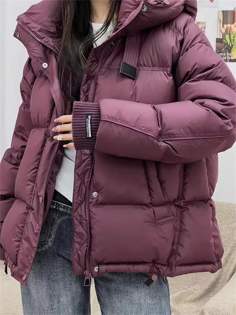 2025 Winter Womens Hooded Puffer Cotton Jacket Hooded Thicken Warm Short Parkas Female Casual Versatile Snow Outwear 251030