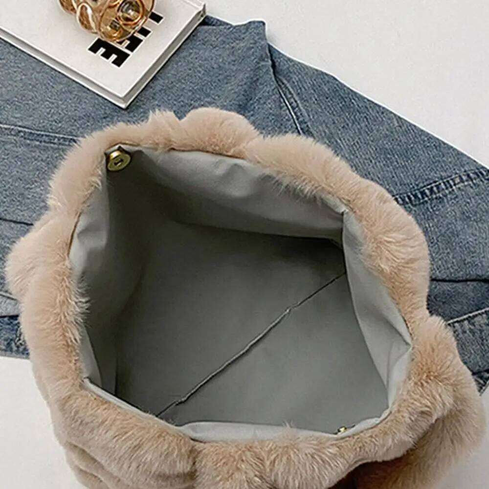 Women's Fluffy Plush Shoulder Bag Autumn Winter Top-Handle Solid Color Tote Versatile Commuter Handbag For Girls