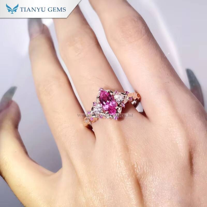 Tianyu Gems Custom Made 14k Rose Gold 5X10mm 1ct Marquise Pink Sapphire and Fat Triangle Jewelry Ring