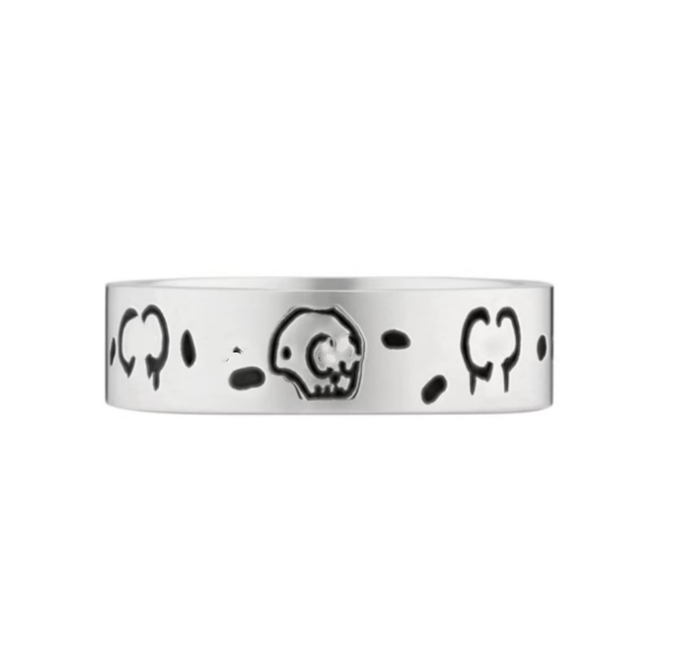 Cool Hip hop men boy 925 silver designer branded engrave G skull black Ring Titanium Steel letter Rings Women girl Halloween party Jewelry Lady Gifts size 6 7 8 9 10 11