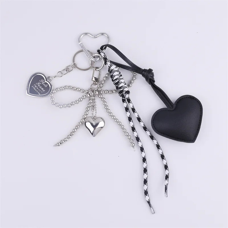 Leather Heart Bow Keychain Delicate Beaded Keyring Car Key Holder Bag Pendant Decoration For Gift 251030