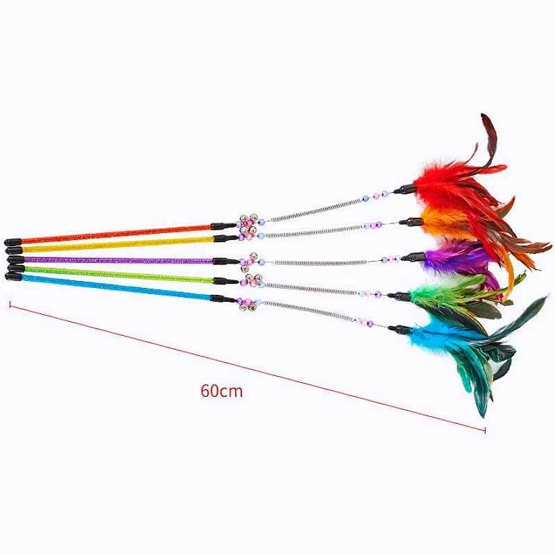 Cat Toy Feather Cats Sticks Teaser Cat Toys Interactive Spring Handle Kitten Toys with Bell Training Cats Stick Toy Pet Supplies S251029{category}