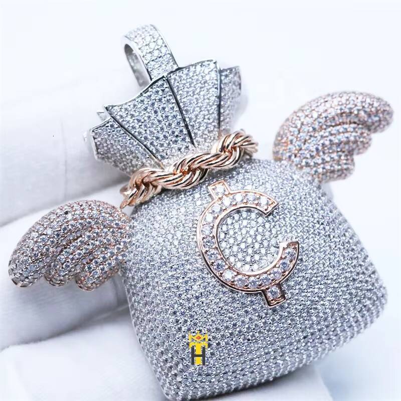 Iced Out Cubic Zirconia Pendant Hip Hop Women Bling Charms Jewelry Gift Copper Silver Money Bag Pendant