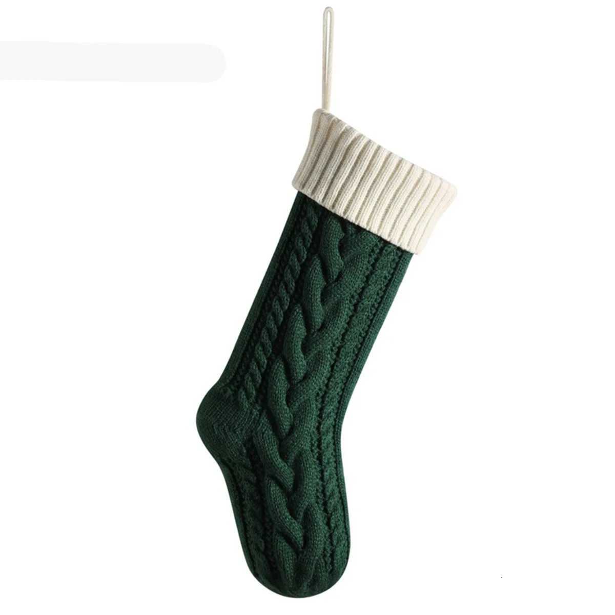 46CM Larger Christmas Gift Stockings ic GreenRed Knitted Hanging Decorative Stocking for Christmas Party Family Decor C251030