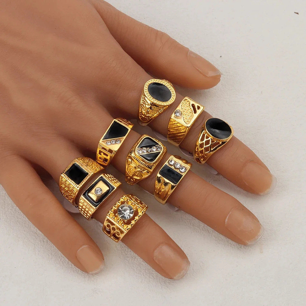 10203050100Pieces Retro Punk Enamel Oil Drop Square Rings for Men Women Vintage Jewelry Accessories Party Gifts 251023