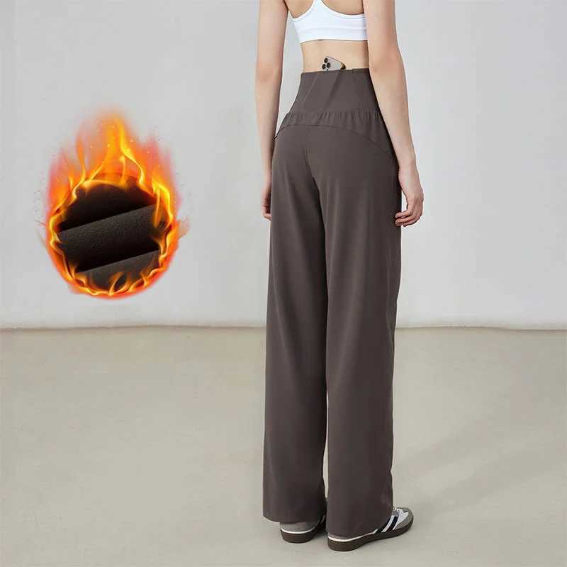 Aiithuug with Pocket Warm Yoga Pants Loose Winter Fleece Gym High Waist Fleece Lined Pants Women Wide Leg Work Trousers Sweatpan J251030