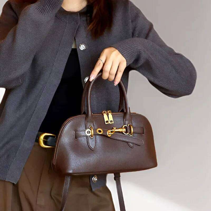 Genuine Leather Women's Crossbody Bag 2024 Autumn/Winter New Style Niche Fashionable Handbag High-End Feelsimple Casual Single S