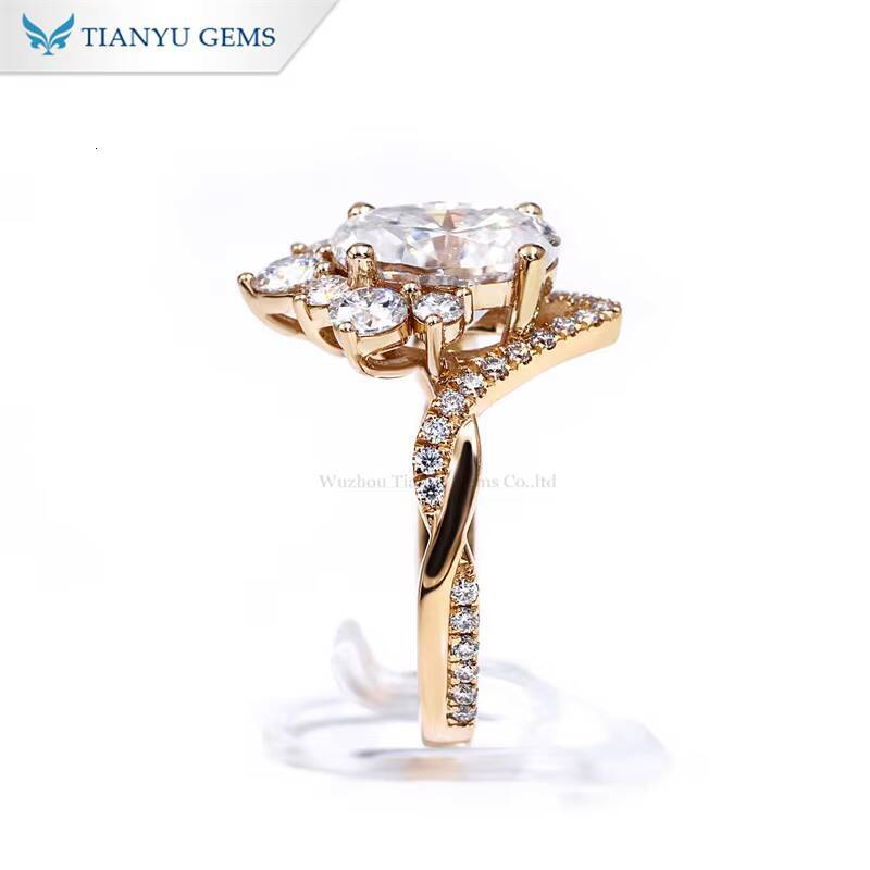 Tianyu Gems 85g 14k Yellow Gold 810mm 3ct Oval Hearts and Arrows Cut Moissanite DEF VVS1 Jewelry Ring Set for Women