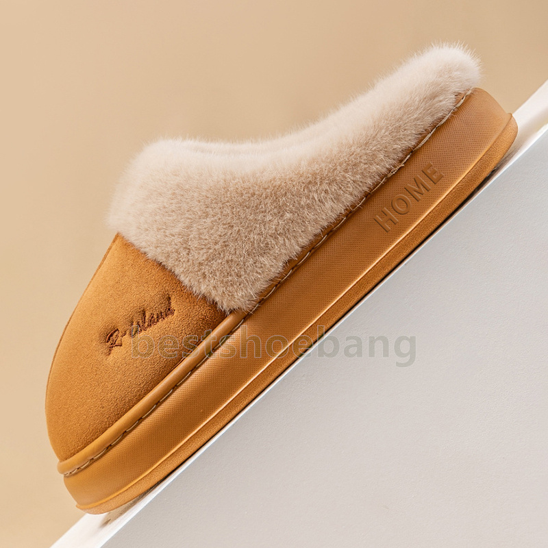 designer shoes fuzzy slippers winter couples slides brown gray pink warm anti-slip cotton plush indoor house shoes size 36-41