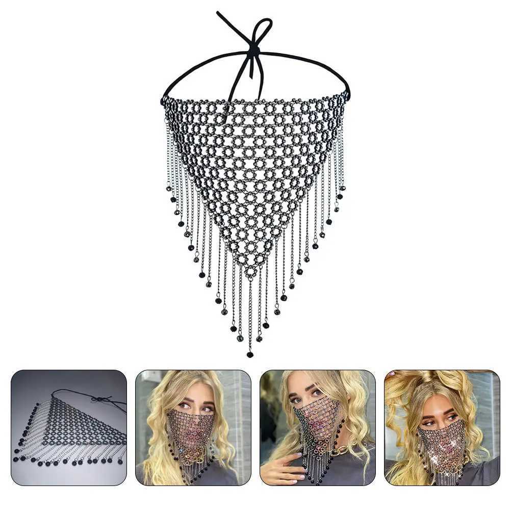 2Pcs Rhinestone Face Veil Tassel Chain Fashion Face Veils Women Masquerade Ball Dance Performance Party Props Party SuppliesW251029