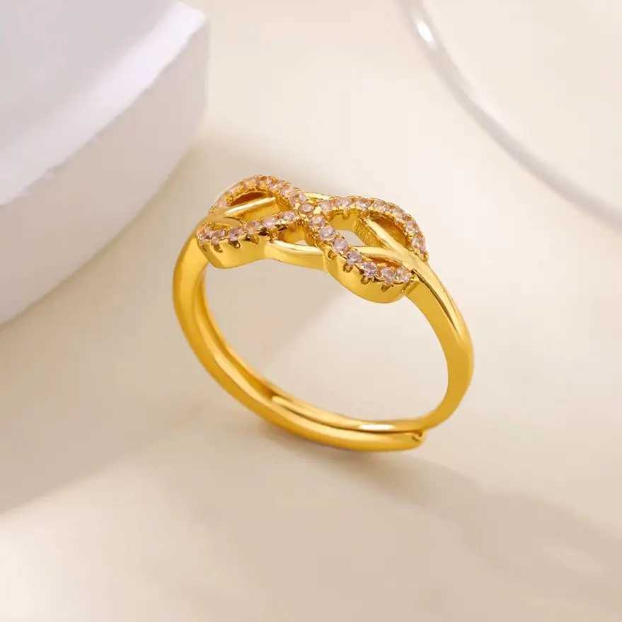 Zircon Infinite Symbols Rings For Women Stainless Steel Geometric Infinite Adjustable Ring Waterproof Party Anniversary JewelryW251030