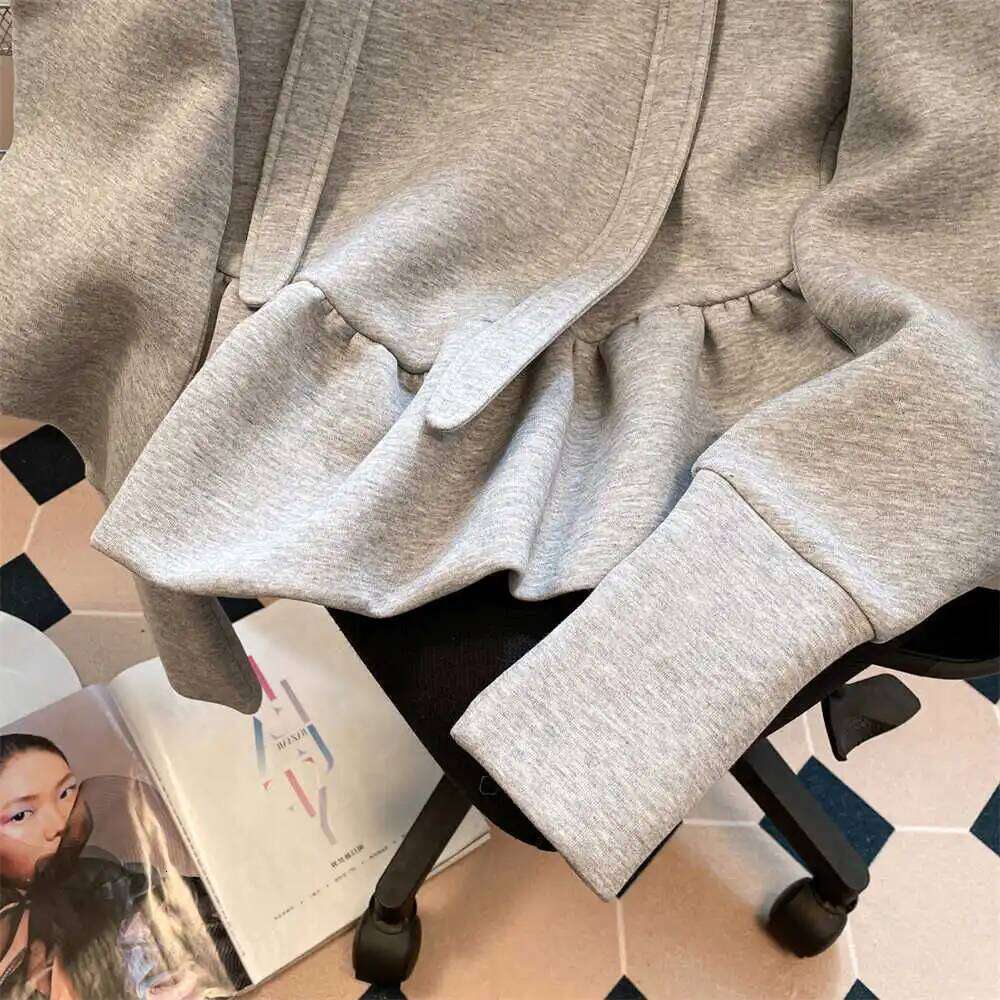 Women's Grey Long Sleeve Bow Hoodies Streetwear Vintage Haruku Korean Y2k Fashion Oversize Sweatshirt 2000S Clothes
