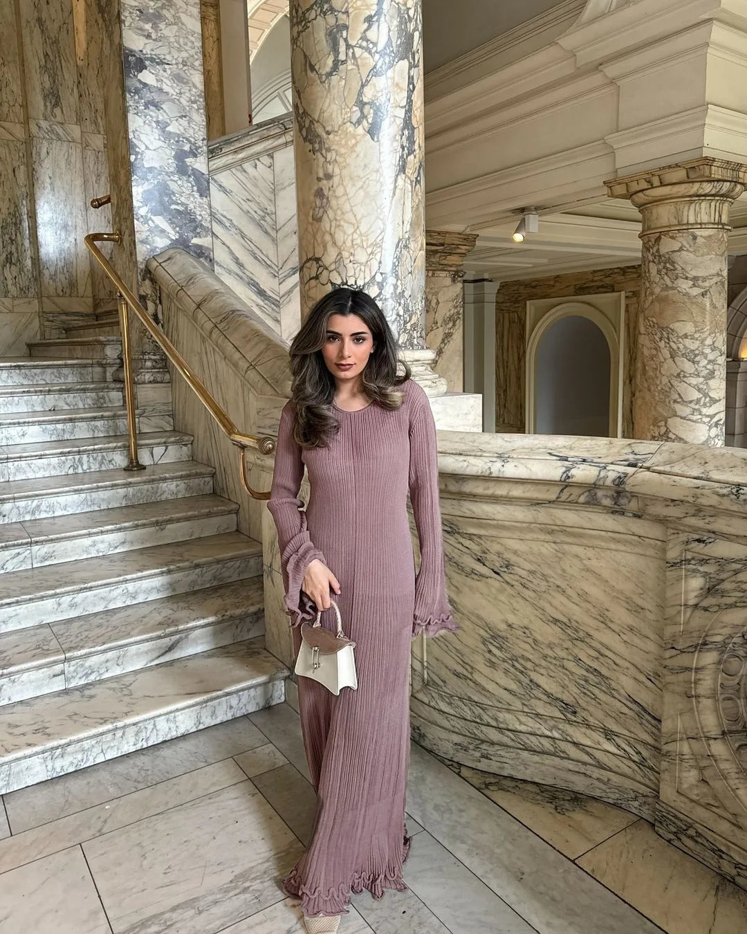 Autumn Pure Color Round Neck Long Sleeve Fitted VNeck Dress for Women 251027