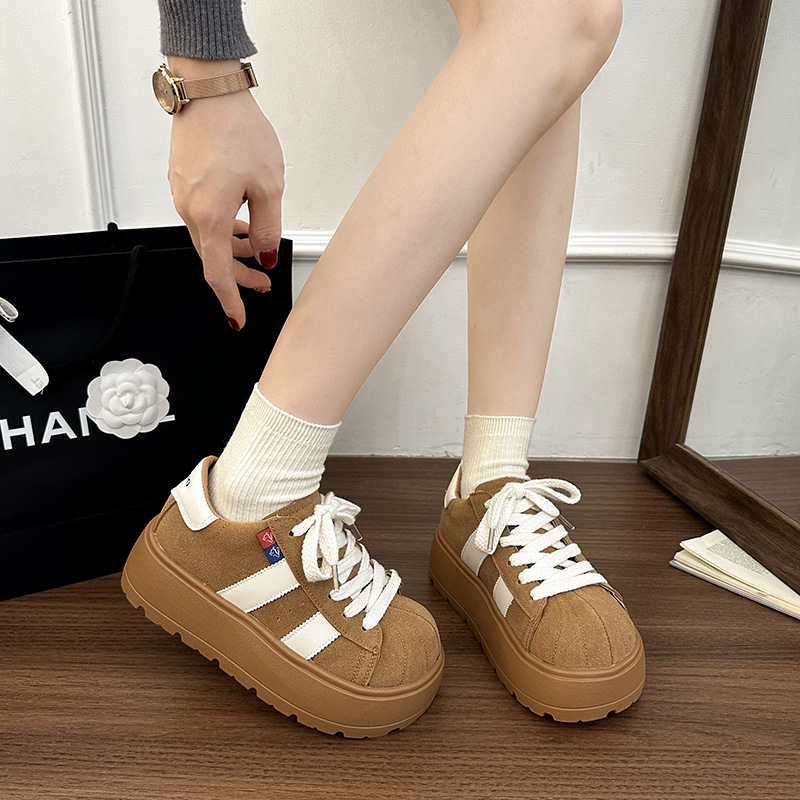 Matte big toe lace-up bread shoes versatile casual board shoes slimming moral training shoes flat shoes sneakers women's shoes2025