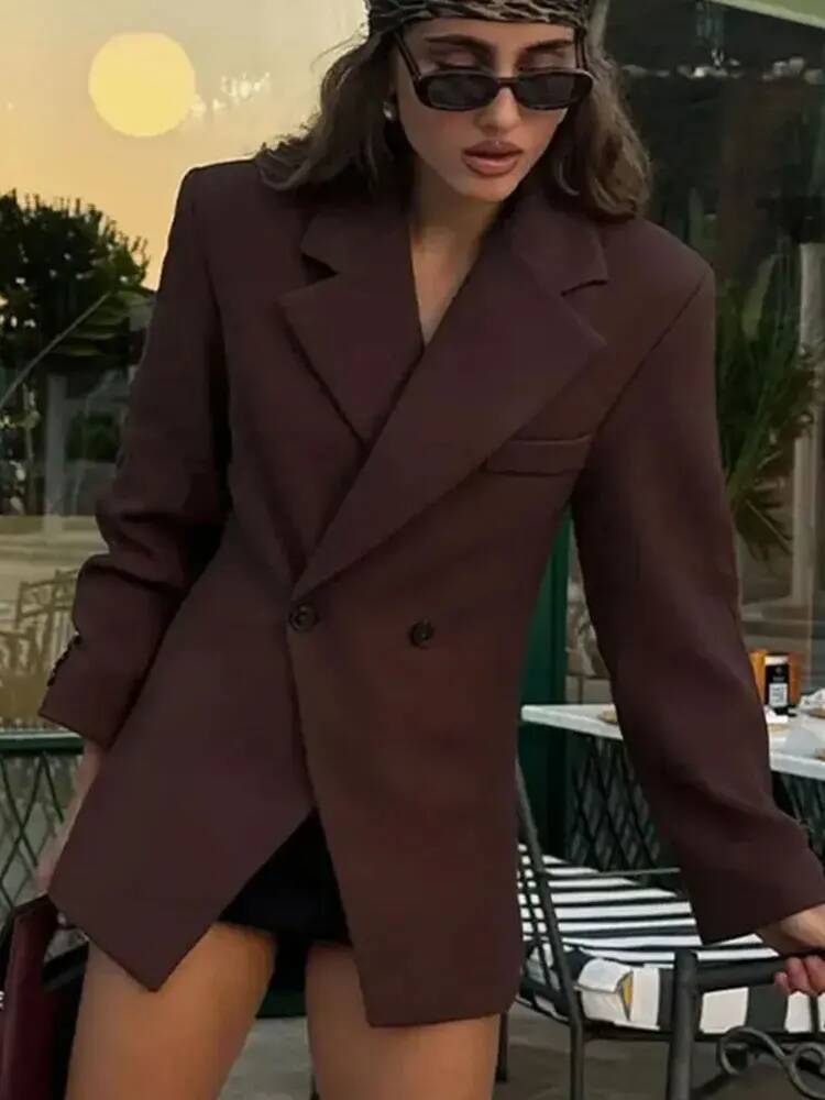 winter jacket women Women Fashion Solid Blazer Lapel Slim Double Breasted Long Suit Coat Female Wild Office Lady Commute Woman Outercoat Top