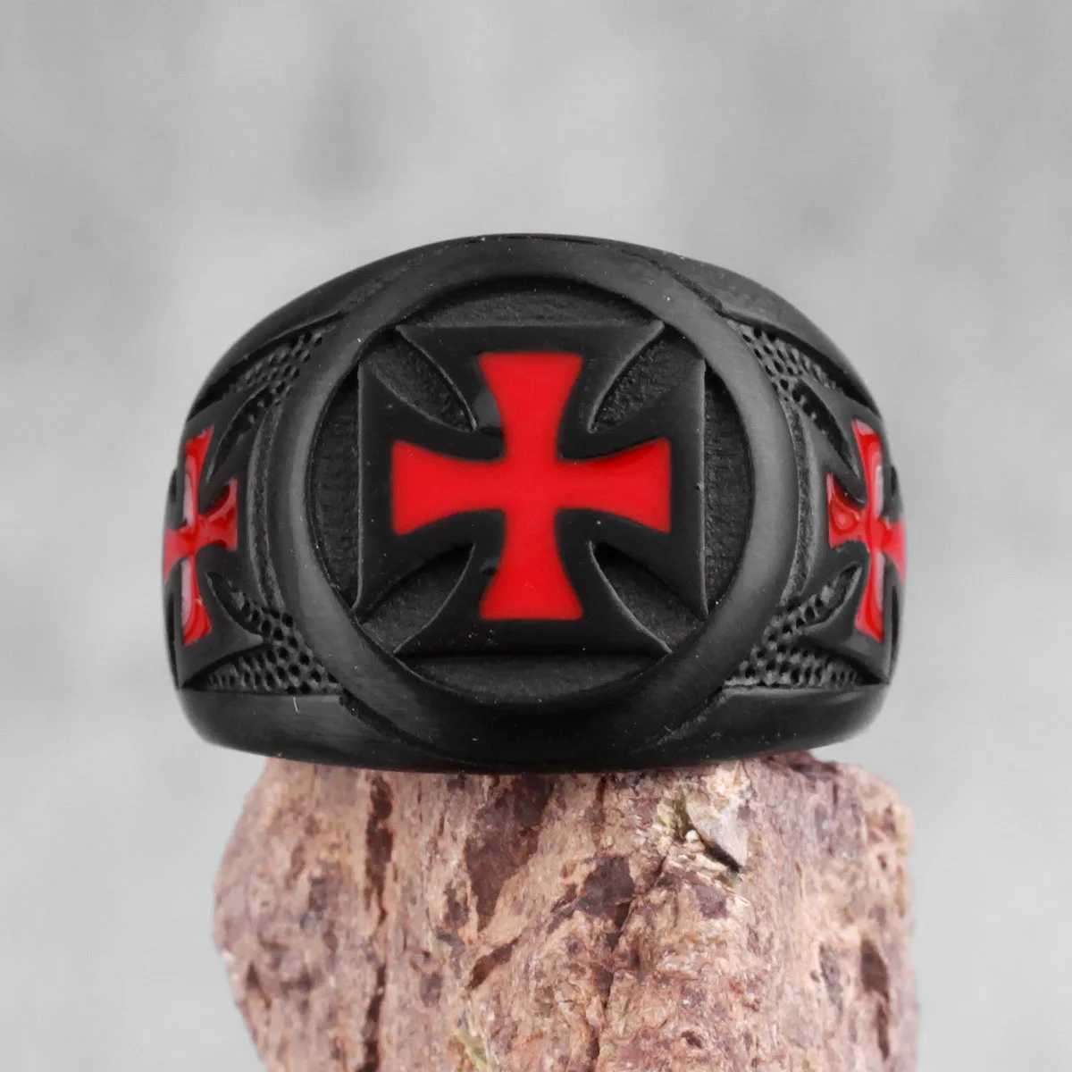 Red Cross Black Stainless Steel Mens Rings Religion Punk Hip Hop for Male Boyfriend Biker Jewelry Creativity Gift W251030