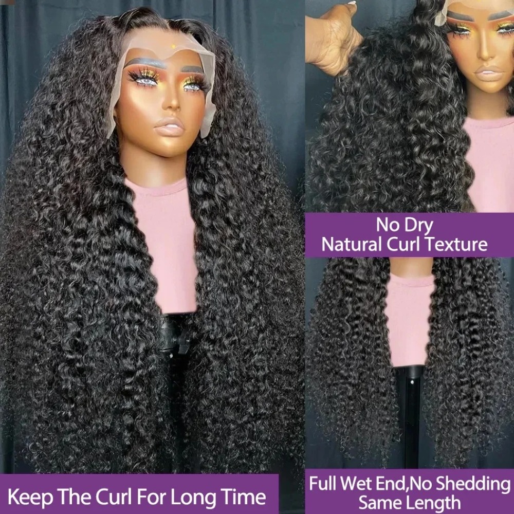 Black Curly Human Hair Wigs 13x4 HD Lace Front Wigs Deep Water Wave Lace Frontal Wigs Brazilian Hair Preplucked Ready To Wear Heat Resistant Synthetic