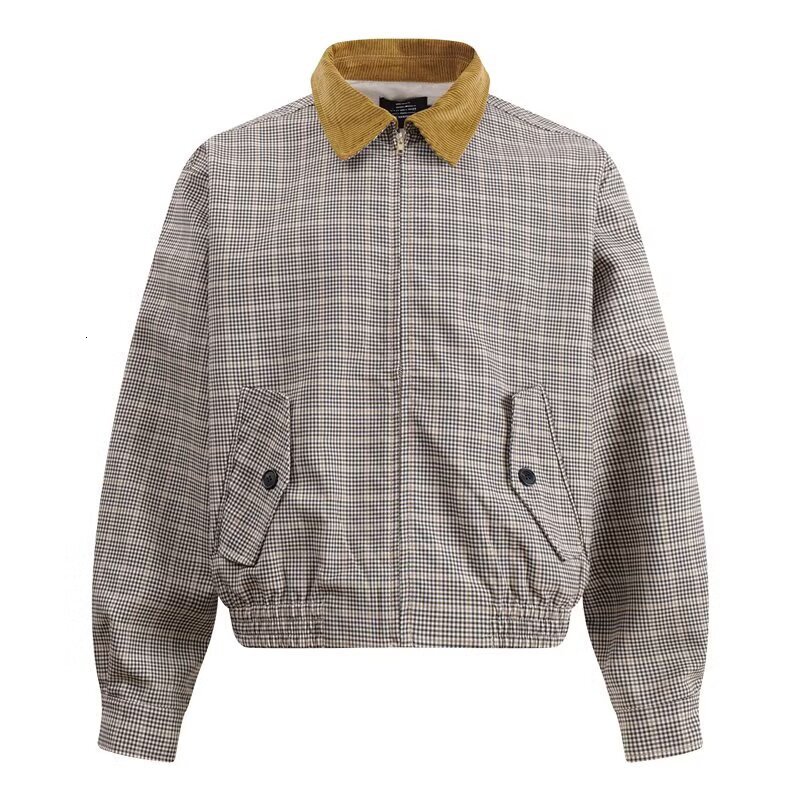 American Style Plaid Turn-down Collar Color-block Jacket For Men Autumn Trendy Brand Versatile Designer Jacket Casual High-end Feel Outerwear