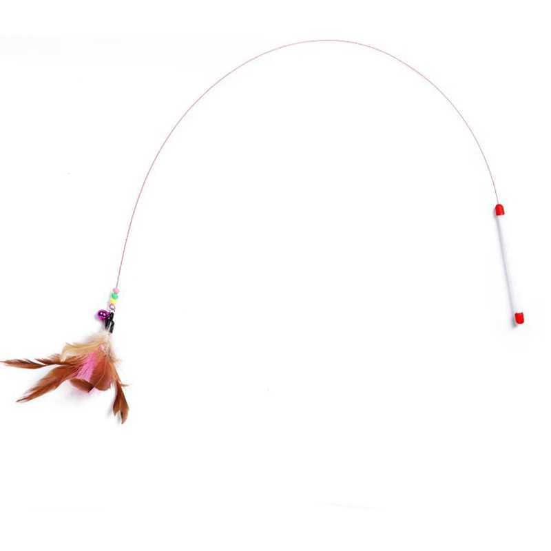 90cm Cat Toys Cat Teaser Wire Fish Funny Cat Rod Fishing Cat Rod Feather Bell Funny Cat Stick Pet Interactive Replaceable head S251029