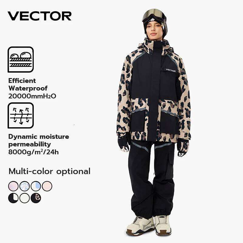 VECTOR Brand Men Women Jacket Winter Warm Windproof Waterproof Ski Suit Outdoor Sports Snowboard Coat Splicing Double Plate