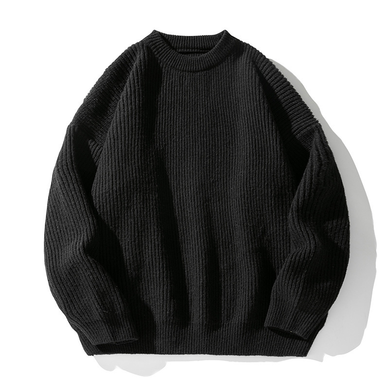 Solid Color Lazy Style Thick Knit Designer Sweater Round Neck Sweater Men Autumn Winter Trendy Brand Knitted Loose Casual Jacket