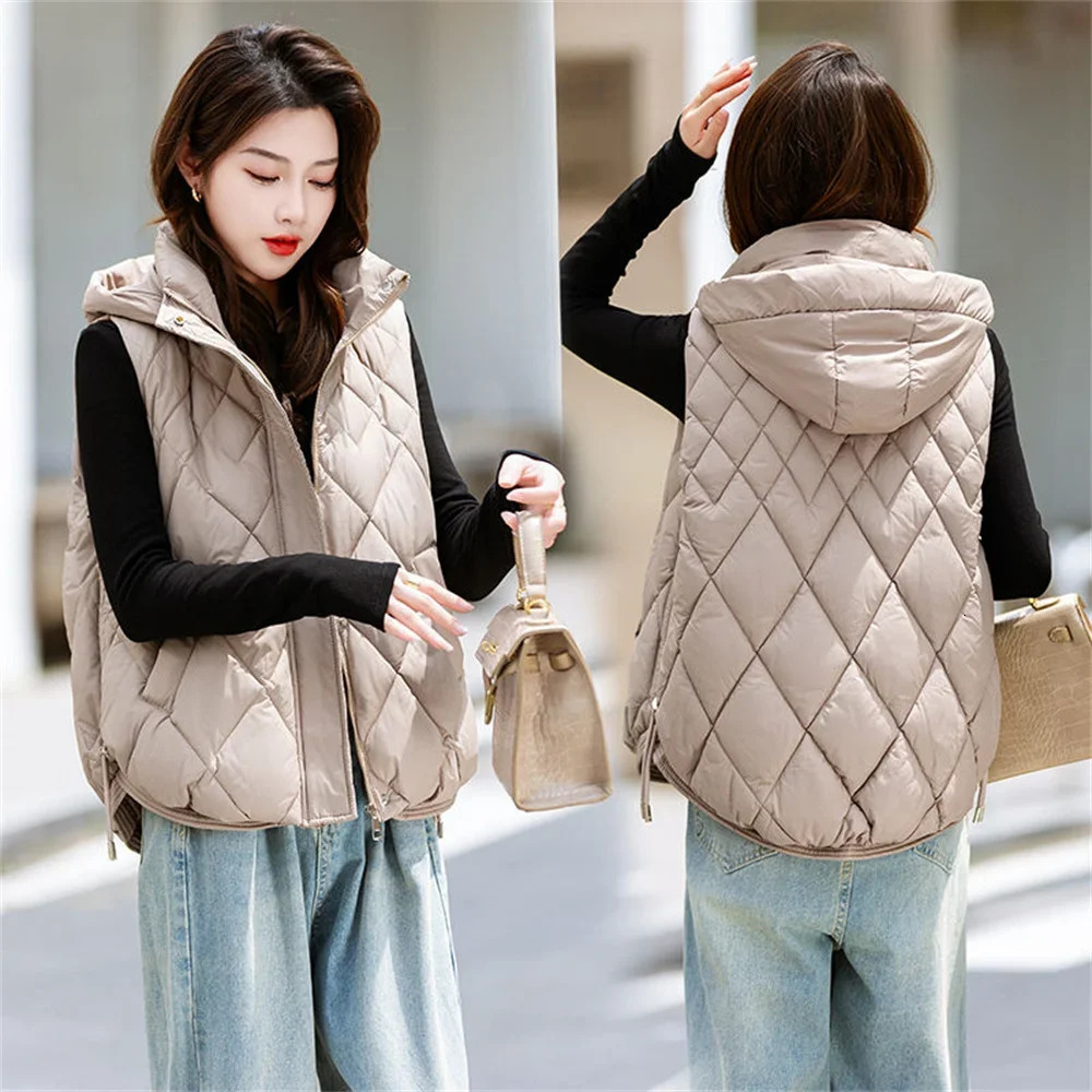 2025 Down Cotton Vest Women Parka Short Autumn Winter Jacket Coat Korean Hooded Sleeveless Jacket Warm Female Waistcoat Tops 251029